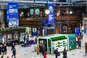 COP 26 at Glasgow Central railway station where Bigabox installed 2.6mm LED video