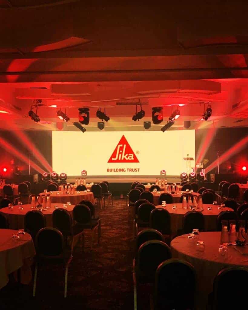 LED Screen and lighting in place at an awards ceremony for Sika.